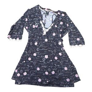 Laura Ashley Womens M Nightgown & Robe Set Floral Paris Print Polyester Spandex